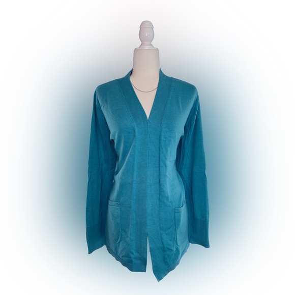 Isaac Mizrahi Sweaters - Isaac Mizrahi Aqua Teal Open Drape Front Long Sleeve Cardigan Size L